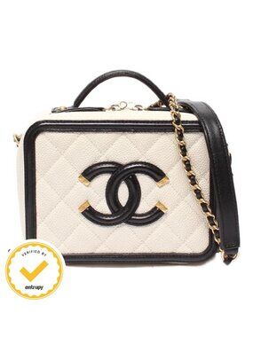 Chanel Chain Shoulder Bag Vanity Crossbody Gold Caviar Leather Quilted CC Logo